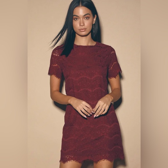 Lulu’s take me to brunch shift dress in burgundy size medium - Picture 2 of 6